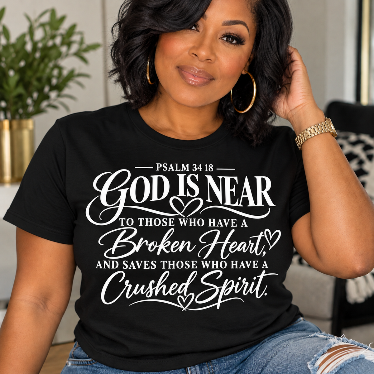 God Is Near – Psalm 34:18 Faith & Healing T-Shirt