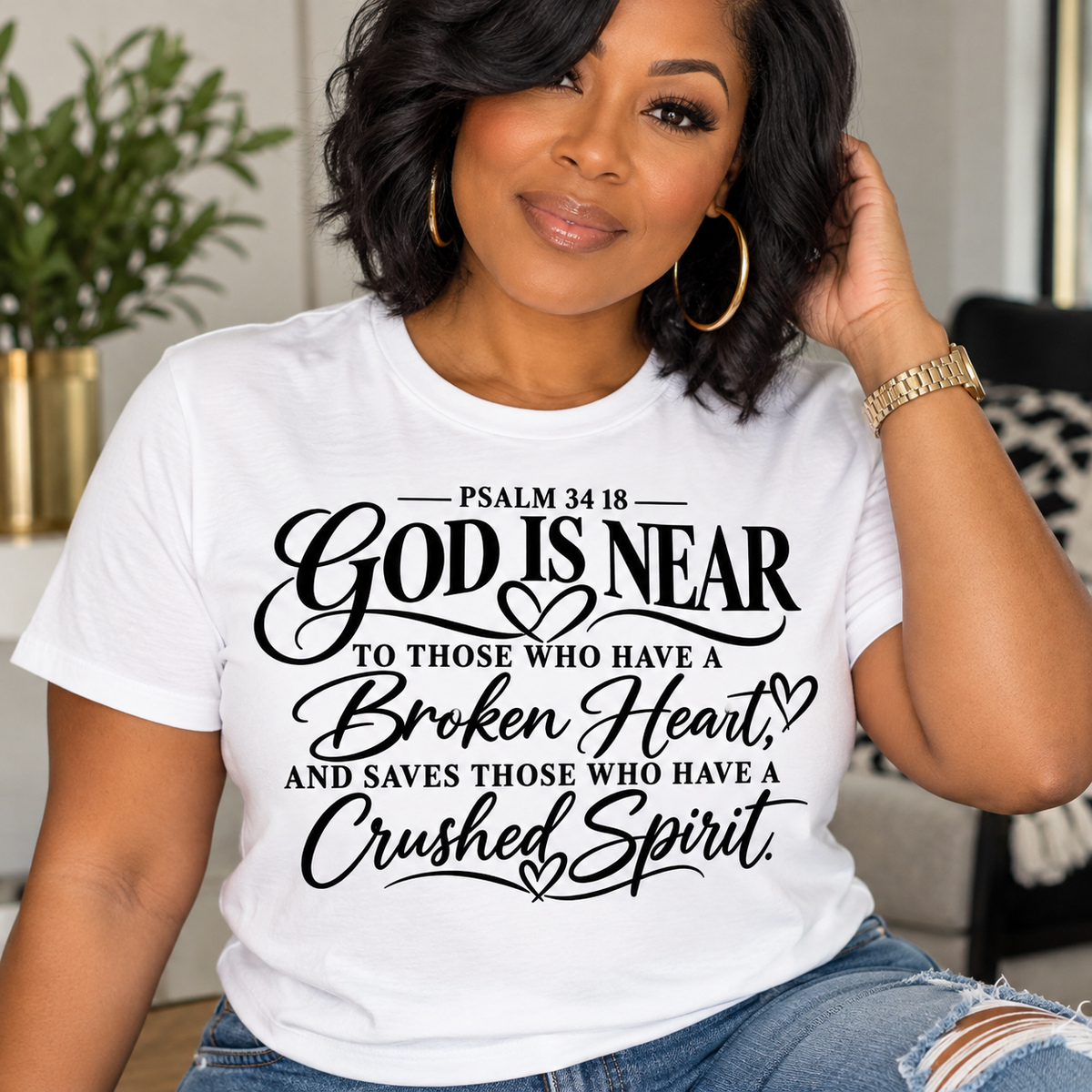 God Is Near – Psalm 34:18 Faith & Healing T-Shirt